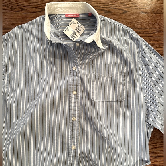 Women's Blue Striped Button Down Shirt by Denimist - Picture 4 of 11